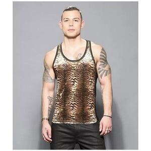 🦋B2G1🦋ANDREW CHRISTIAN Plush Leopard Print Mesh Tank Top Tee Gay Pride